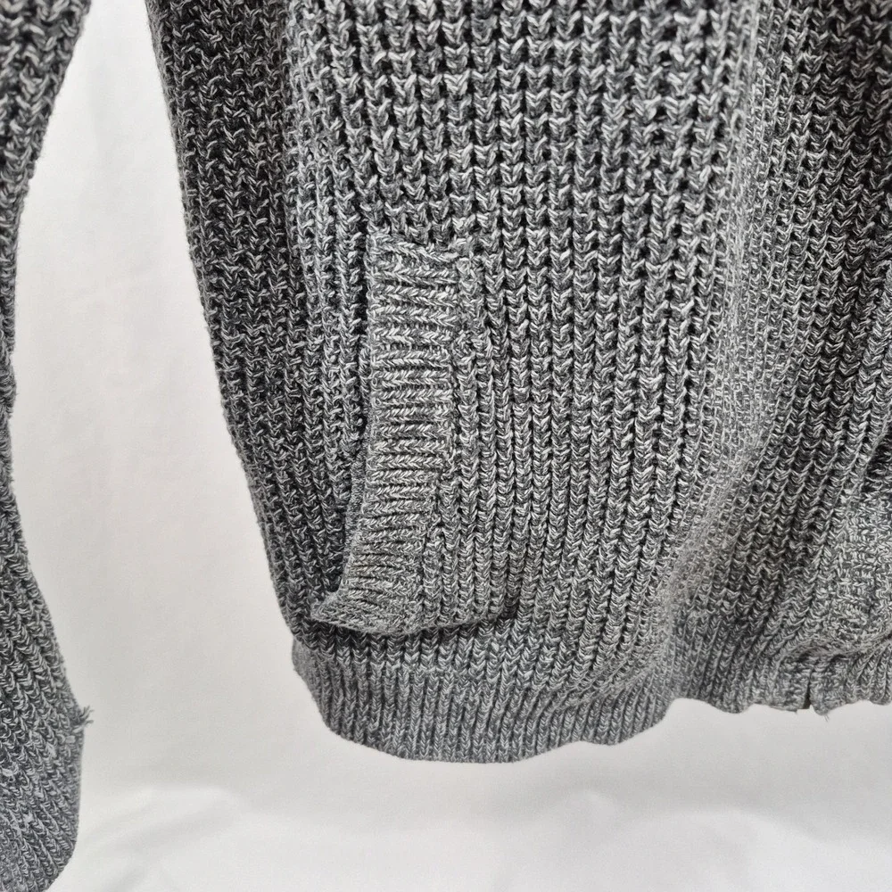 LL Bean Sweater Mens Large Gray Full Zip Elbow Pad Waffle Knit Grandpa Core - Picture 5 of 10